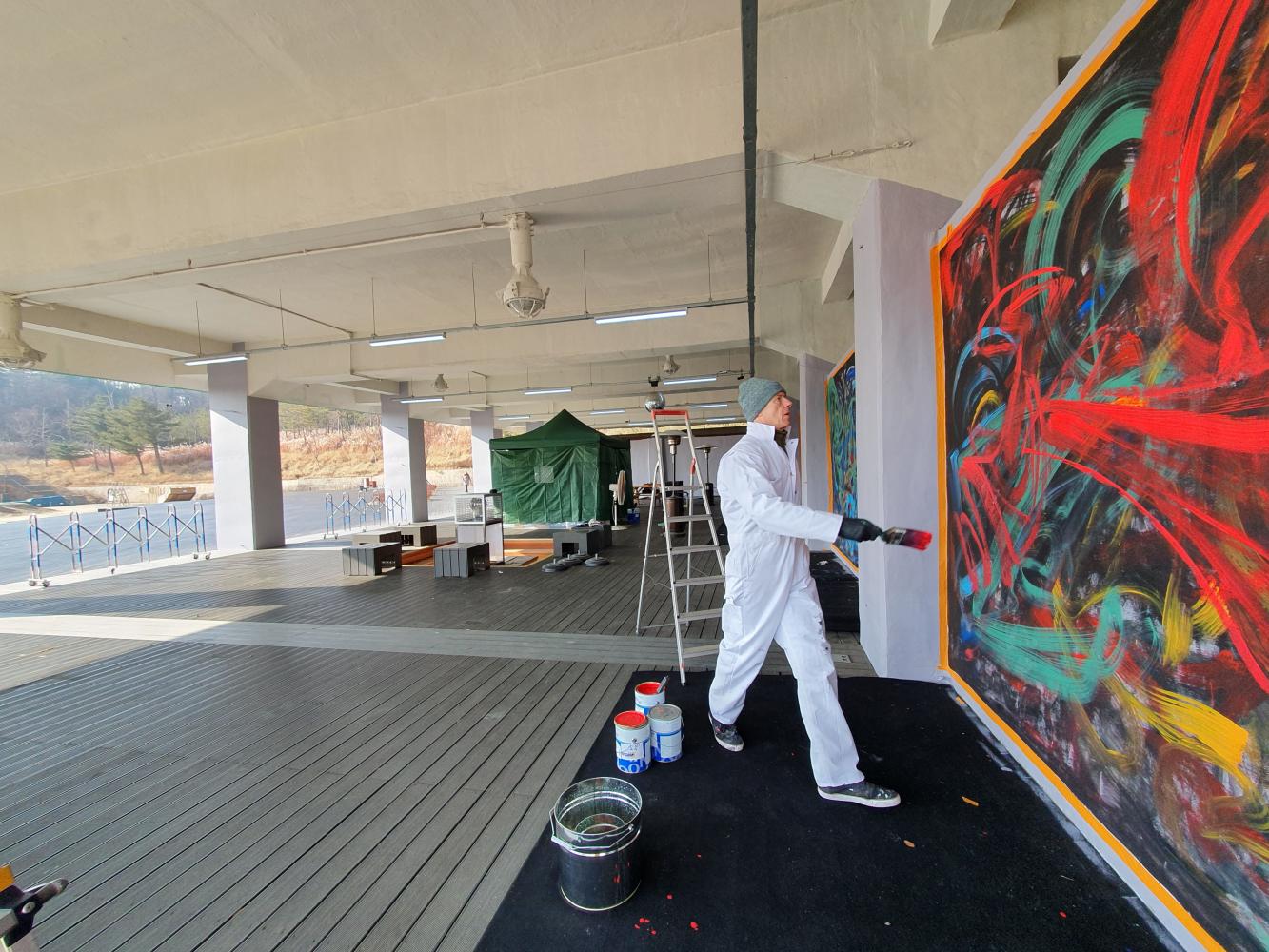 Day two of the mural, December 18th, 2019